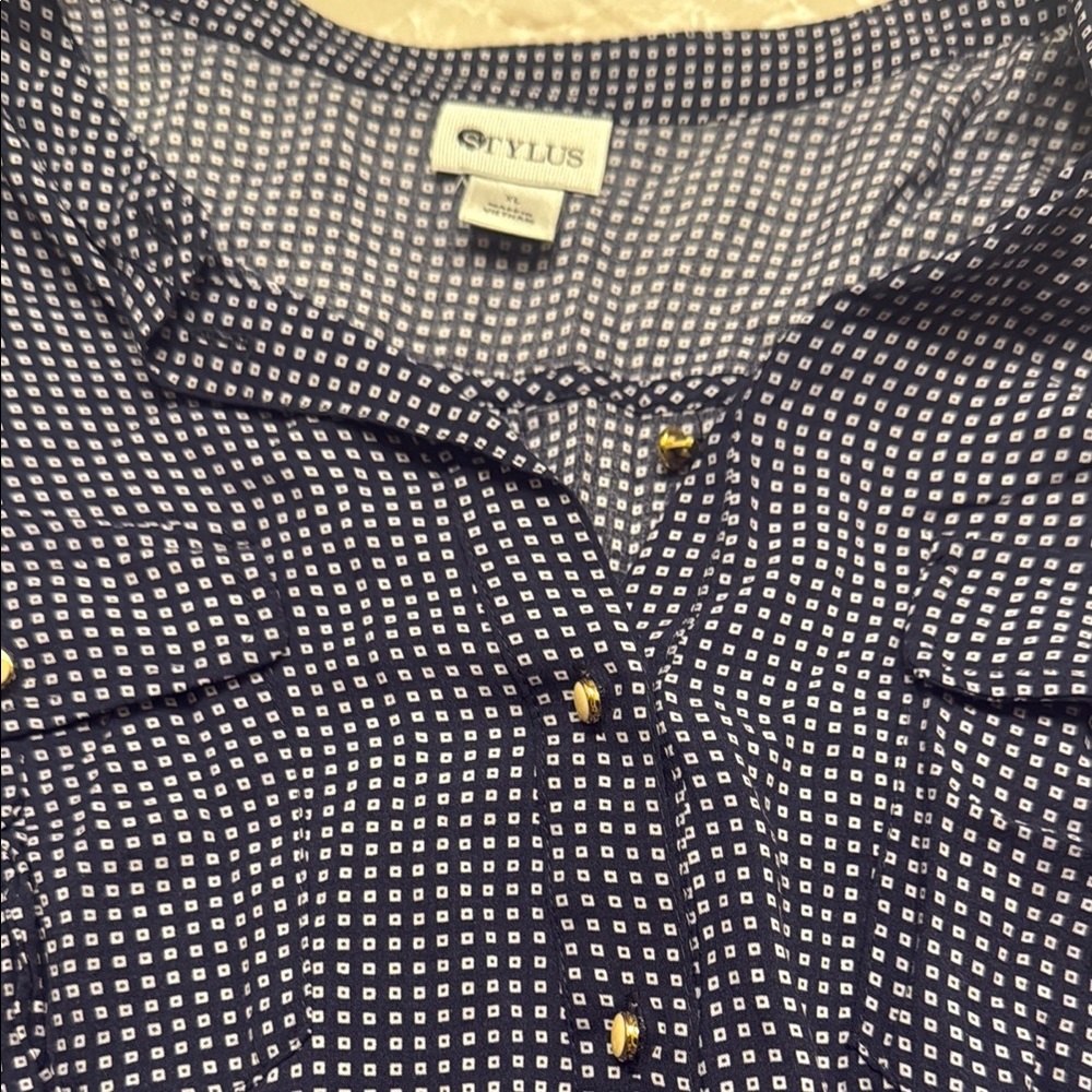 STYLUS Blue and White Patterned Top